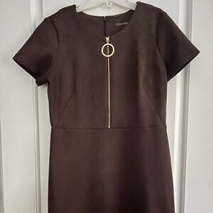 Calvin Klein, Faux Suede, Zip Short Sleeve Dress, Women's Size 12, worn once
